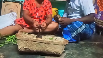 Aunty’s Ripe Melons Get A Firm Squeeze From Uncle While She Chops Vegetables
