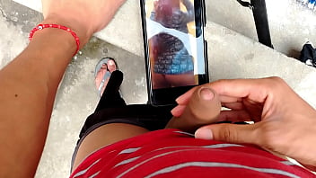 Out Back, Unloading My Thick Rod While Watching My Buddy Strip On Screen