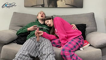 Little Step Sister Strokes Step Brother’s Massive Cock Until He Blasts His Load