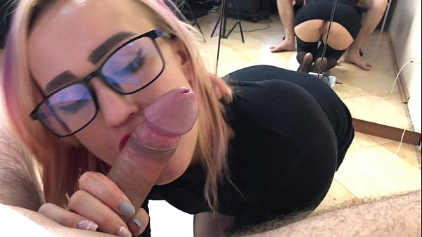 Glasses-wearing Student Gives A Messy Facial Finish