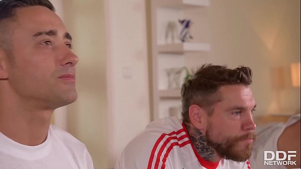 Three Soccer Fans Pound Ravenous Redhead Eva Berger’s Holes Deep In A Wild Gangbang