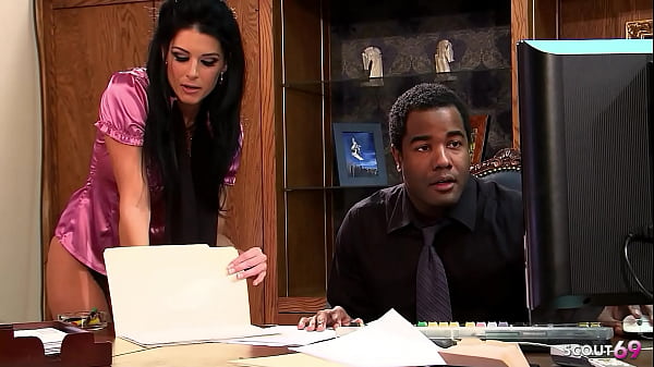 Skinny Secretary In Stockings Teases Her Thick Black Boss Into Taking Her Tight Ass For Interracial Anal